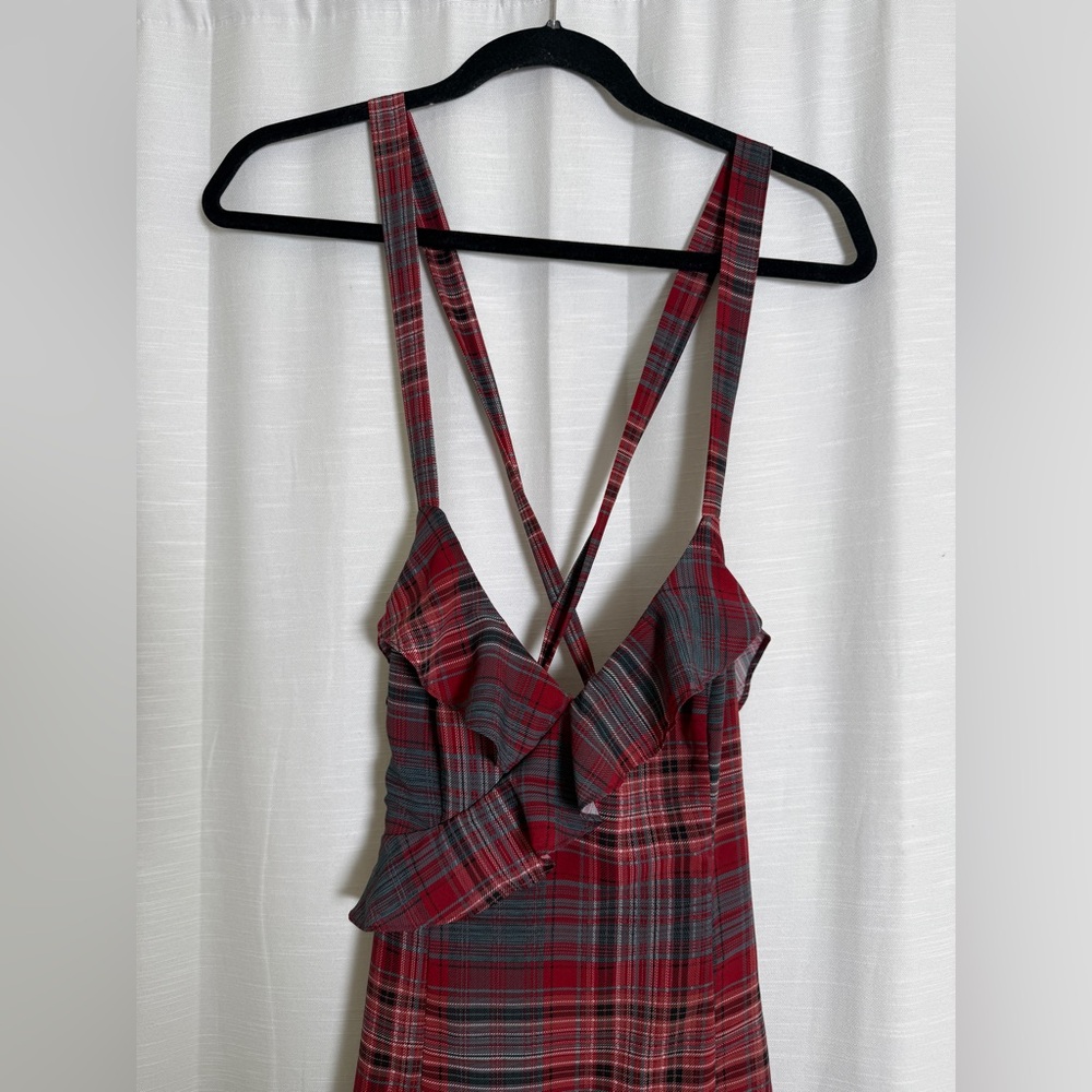 VICI  Reygan Ruffle Plaid Maxi Dress Red Plaid Ruffle Maxi Dress w/ Slit Size M - Picture 9 of 17